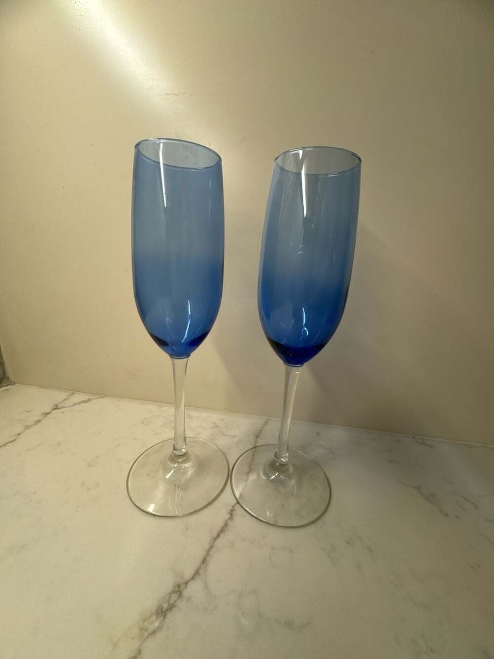 Libbey Vina Blue Ombre Champagne Flutes with Clear Stems - Set of 2